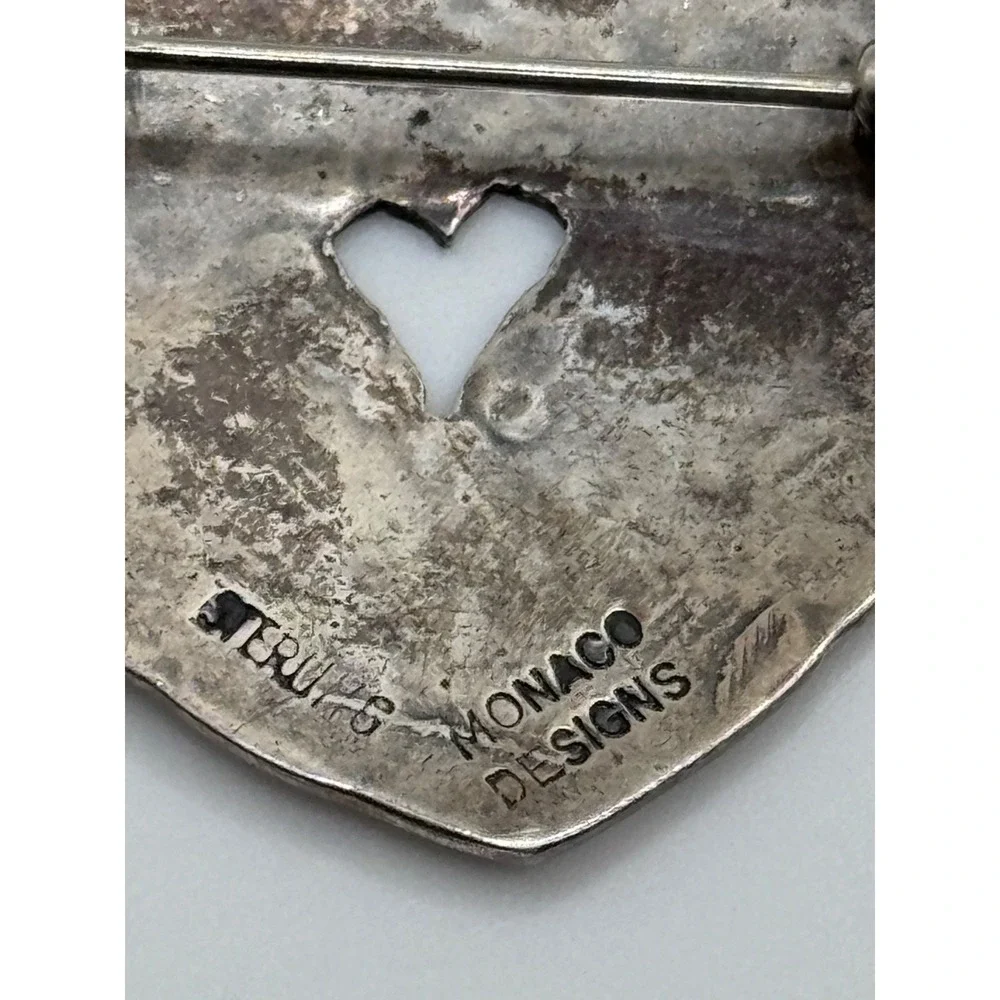 Vintage Monaco Designs Sterling Silver Heart Brooch Pin